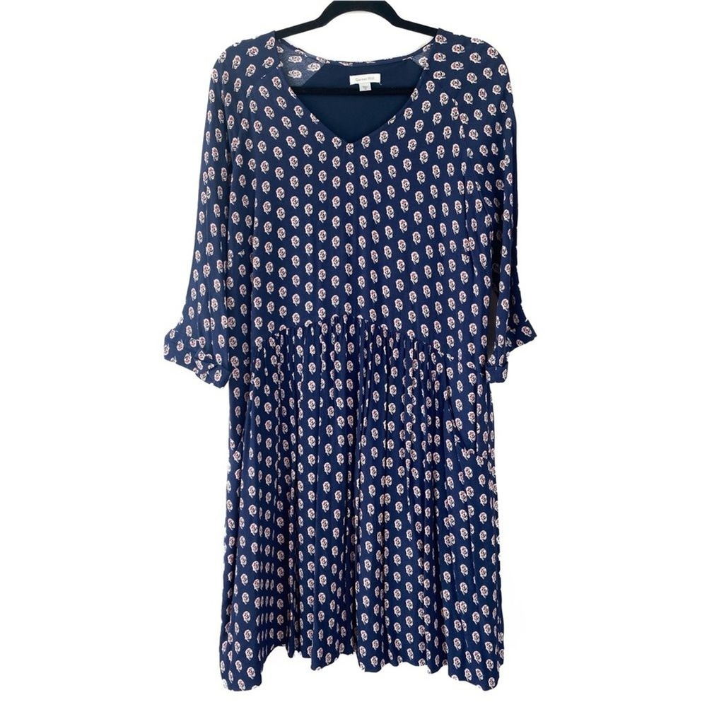 Garnet Hill Womens Dress 14 Blue Printed Pocket Boho Cottagecore Casual Comfort